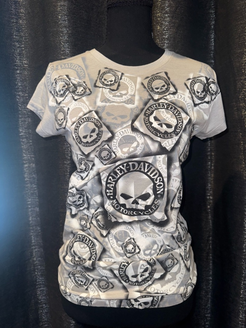 Harley-Davidson Gray and Black Skull Logo Short Sleeve Tee